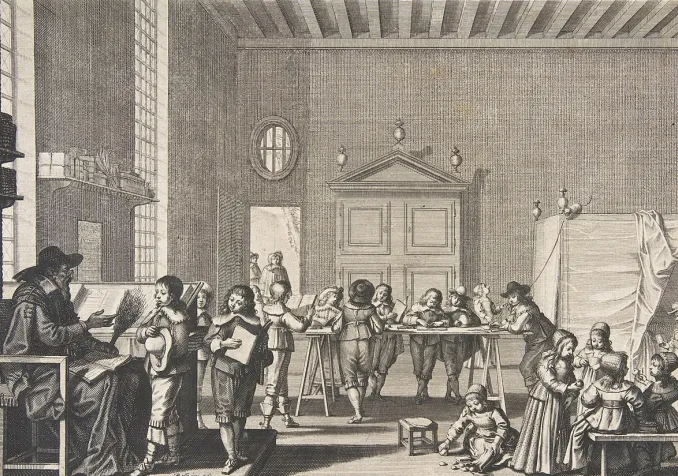 "Le maître d'école", gravure d'Abraham Bosse ~1638 ©CC0, Wikimedia Commons