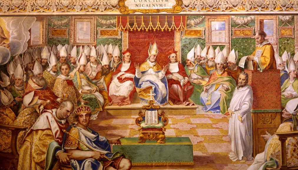 Le Concile de Nicée en 325, fresque de Giovanni Guerra (1590) dans la chapelle Sistine au Vatican Le Concile de Nicée en 325, fresque de Giovanni Guerra (1590) dans la chapelle Sistine au Vatican / ©Domaine public, Wikimedia Commons