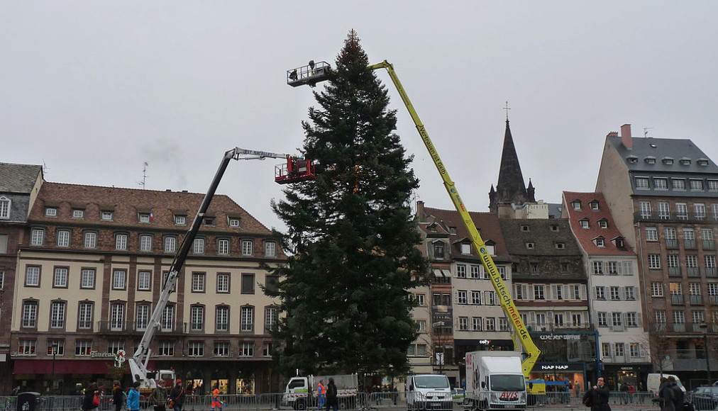 Installation du sapin de la place Kléber à Strasbourg Installation du sapin de la place Kléber à Strasbourg / ©Ji-Elle, CC BY-SA 3.0 Wikimedia Commons