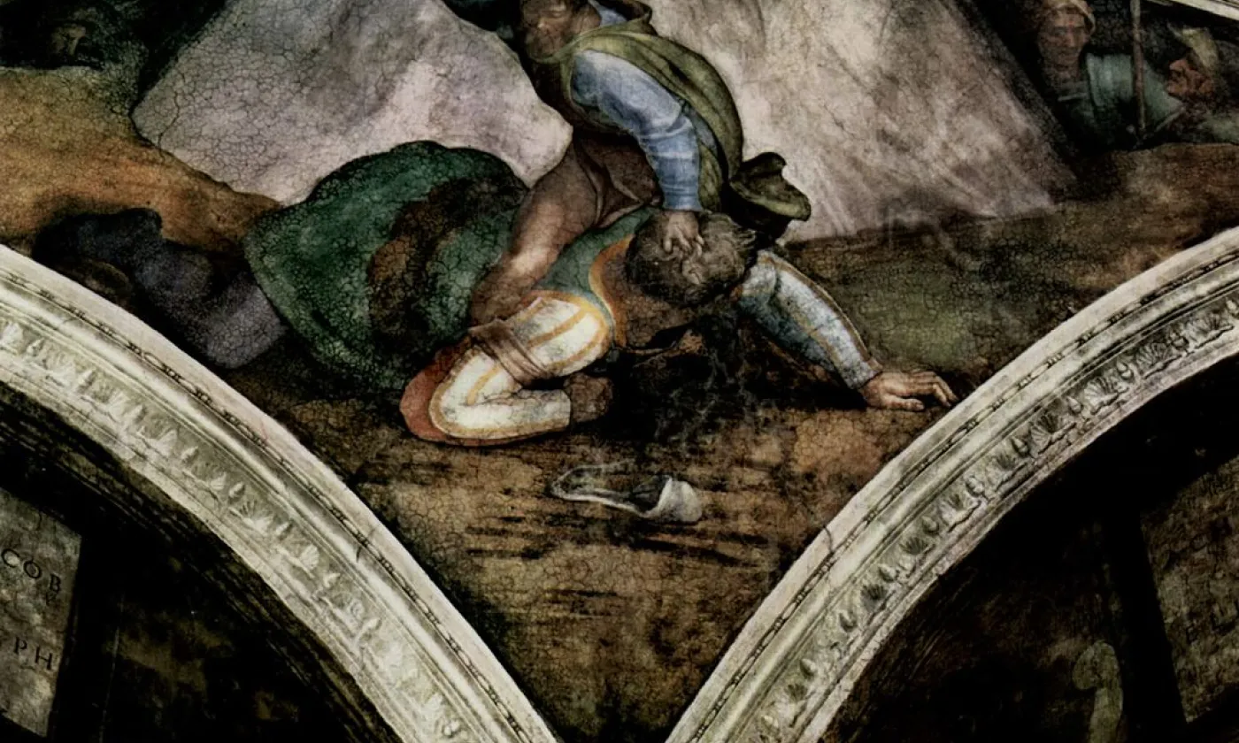 "David et Goliath", fresque de Michelangelo dans la Chapelle Sixtine ©Wikimedia Commons / CC-PD-Mark / Yorke Project