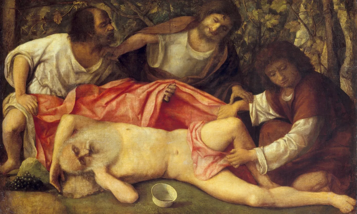 «L'ivresse de Noé» de Bellini, peinte aux alentours de 1515 Wikipédia