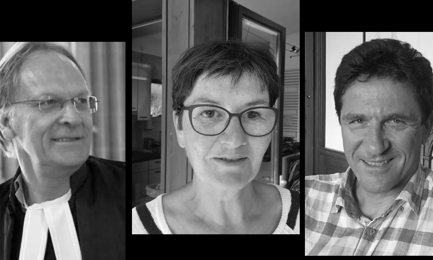 Virgile Rochat, Corinne Baumann et François Paccaud, pasteurs © DR