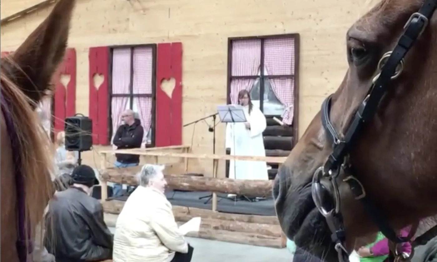 Célébration qui inclut les petits et plus grands animaux aux Reussilles © DR